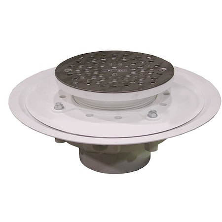 Jones Stephens 3in. Heavy Duty PVC Drain Base with 4in. Plastic Spud and and 6in. Stainless Steel Strainer D50351